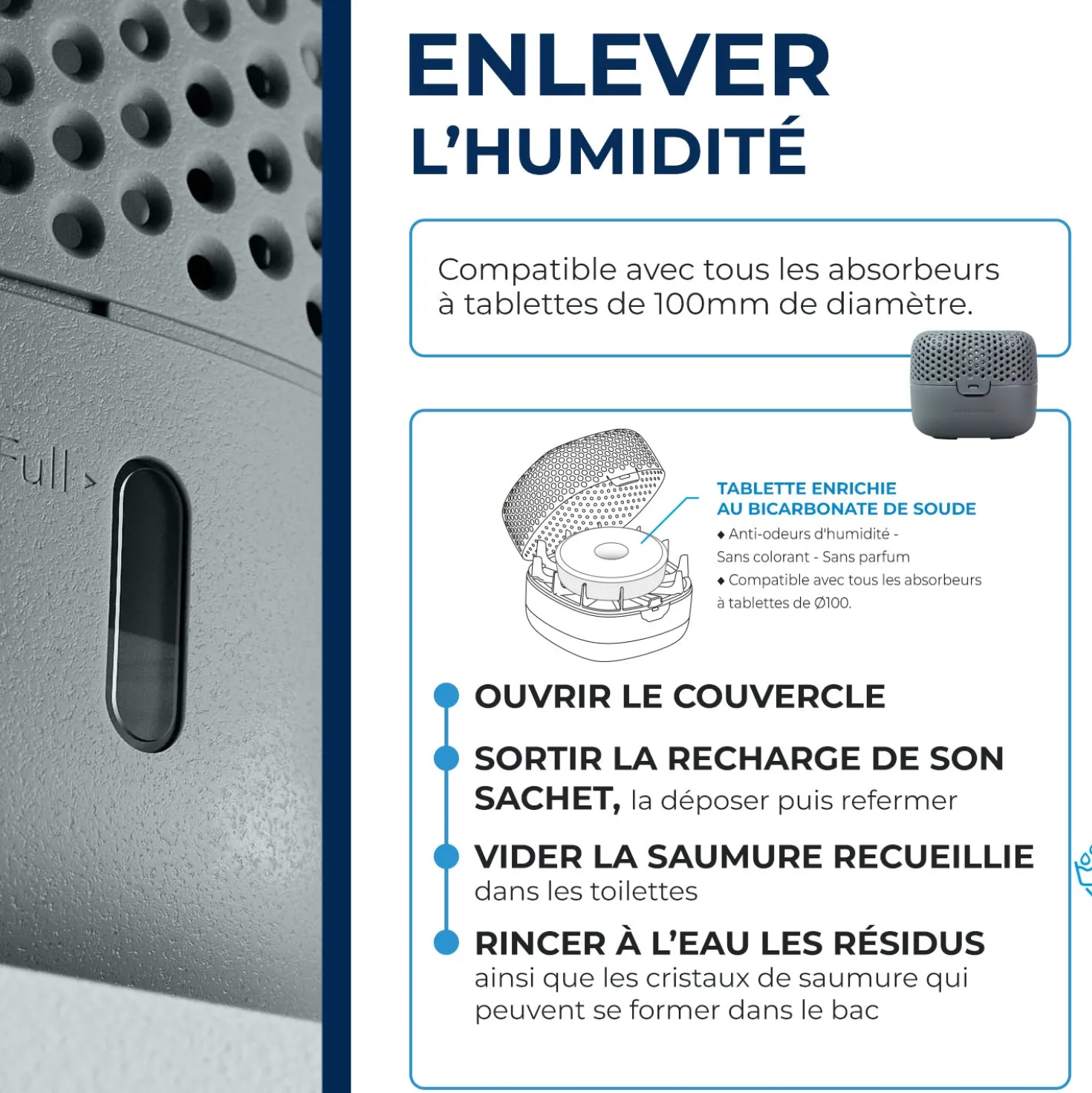 Absorbeur d'humidité Compact + 1 tablette