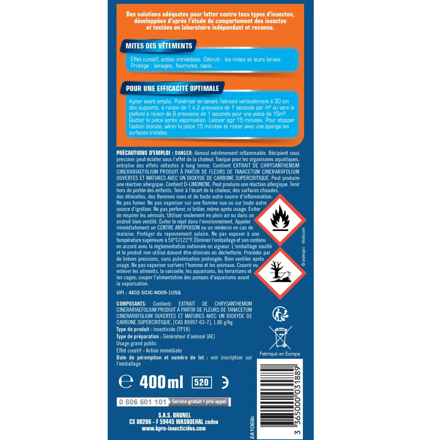 Aérosol mites des vêtements