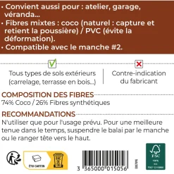 Balai coco renforcé pour sols extérieurs FSC®