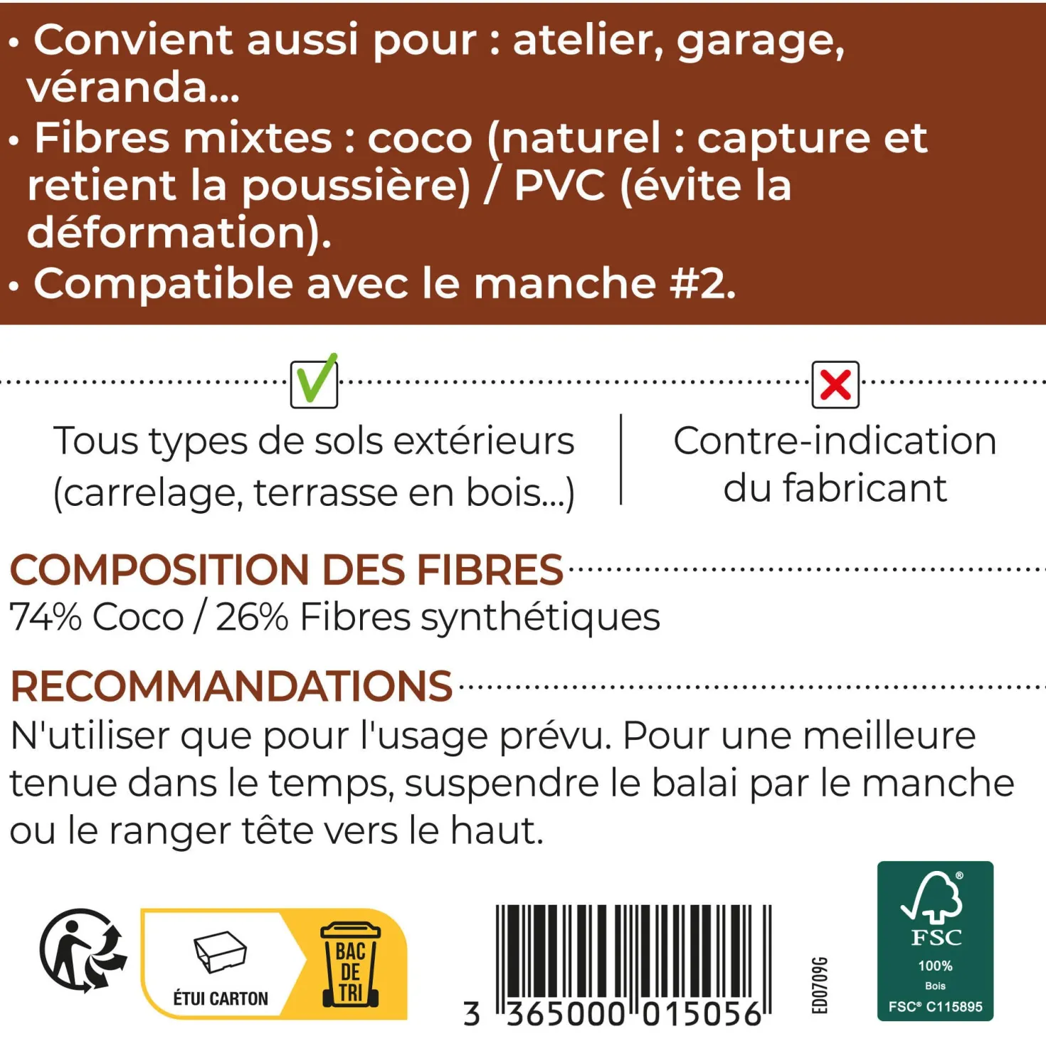 Balai coco renforcé pour sols extérieurs FSC®
