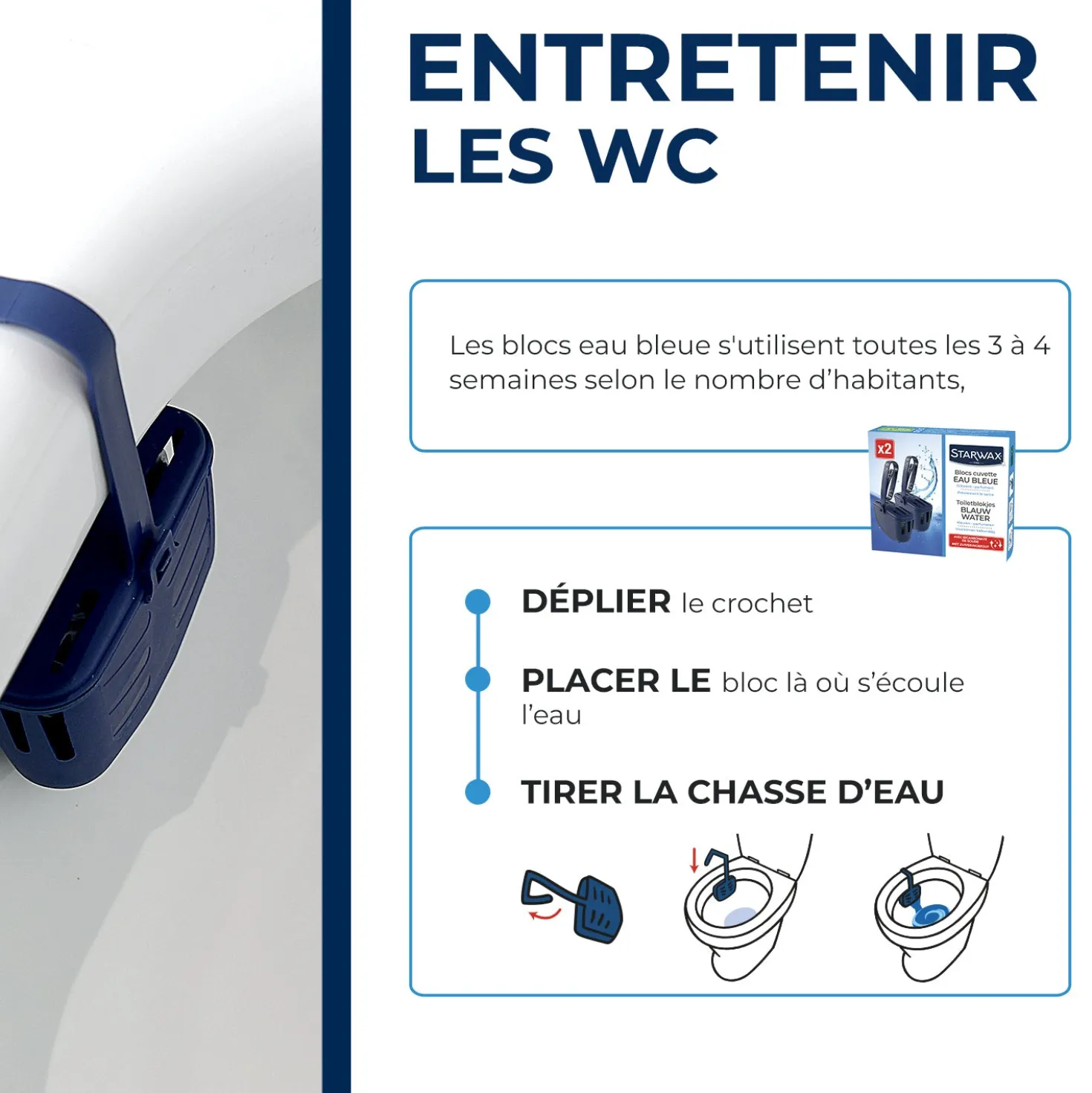 Blocs cuvette eau bleue pour WC