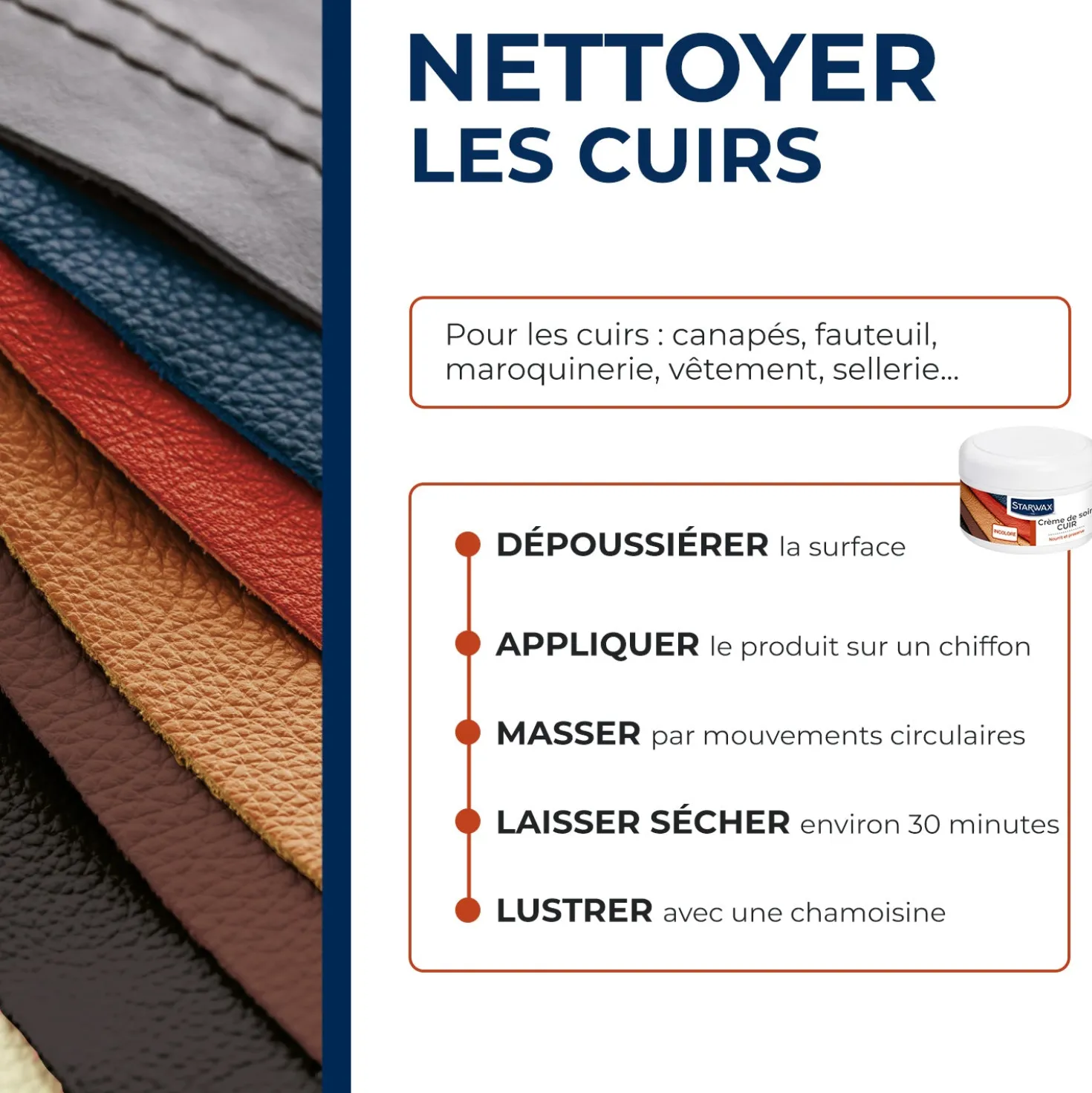 Crème de soin incolore pour cuir