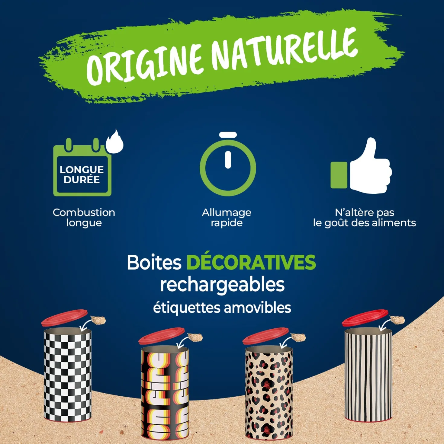 Cylindre Rouleaux allume feu 100% végétal