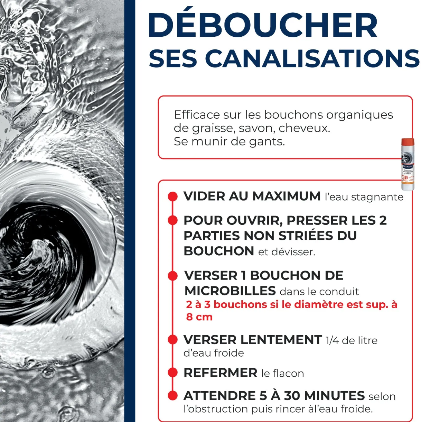 Déboucheur microbilles pour canalisations