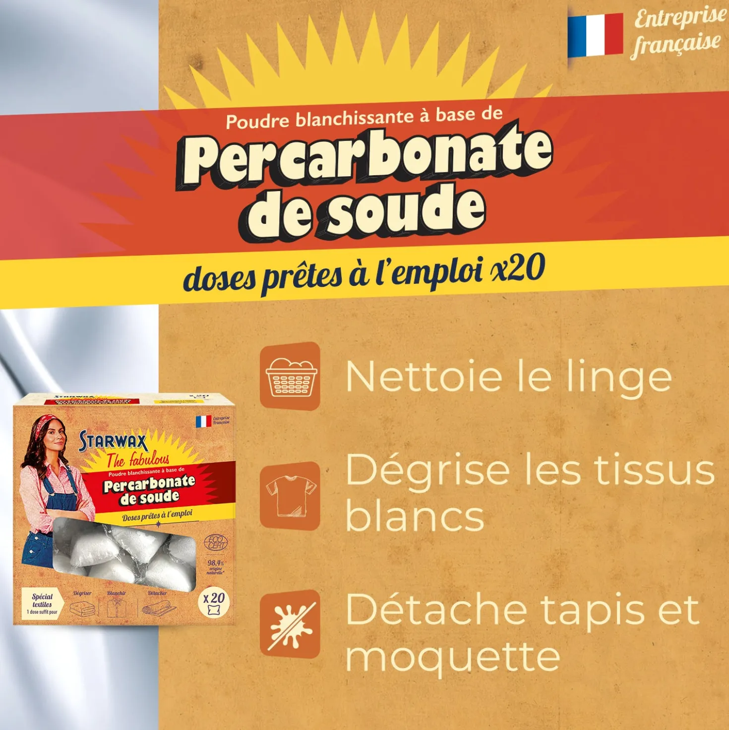 Doses prêtes à l'emploi détachantes & raviveur de blancheur – Percarbonate de Soude