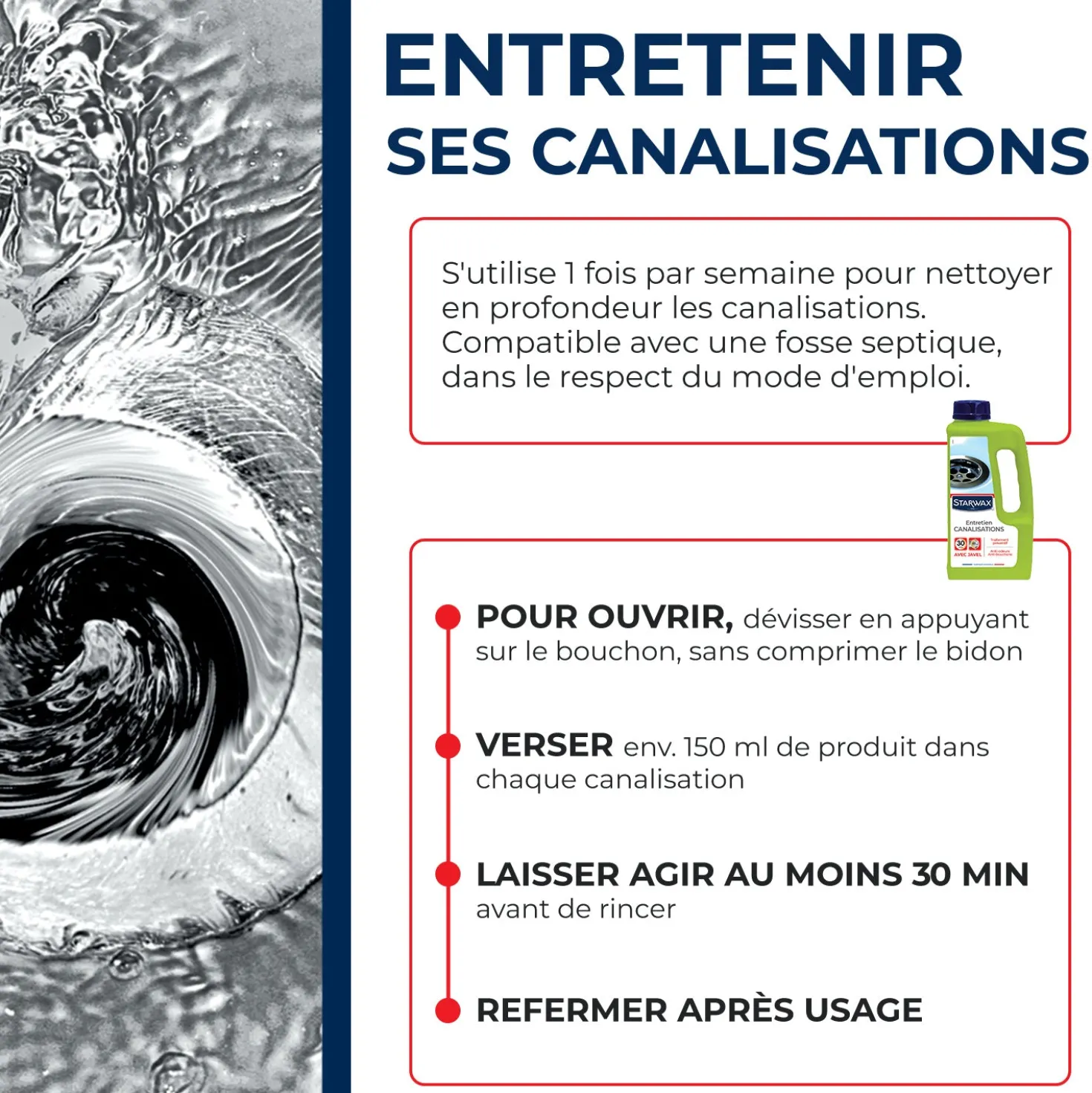 Entretien javel pour canalisations