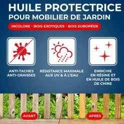 Huile protectrice formule enrichie pour mobilier de jardin en bois