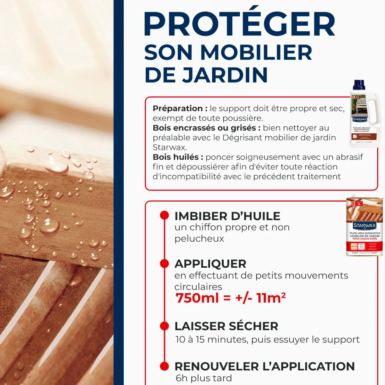 Huile ultra protectrice tenue longue durée pour mobilier de jardin en bois