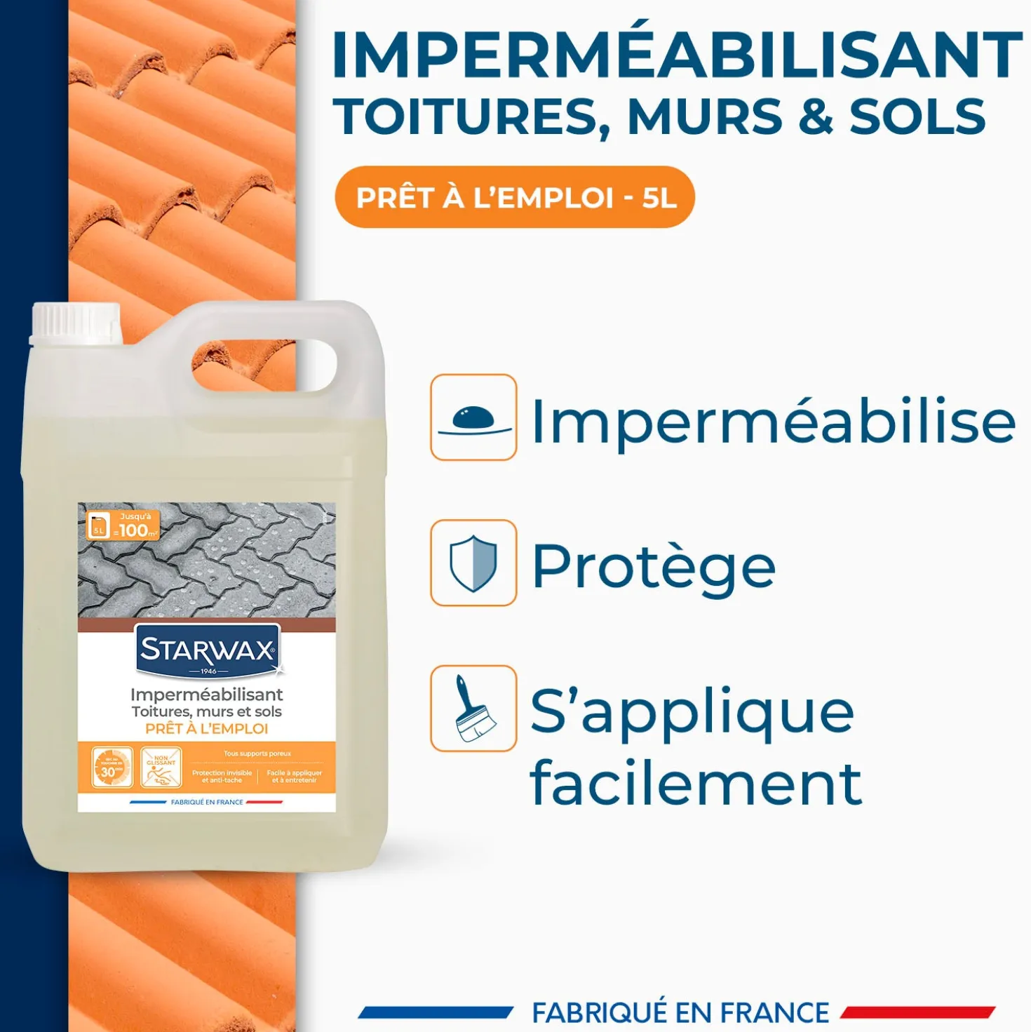 Imperméabilisant eau et graisses pour toitures, murs et sols extérieurs