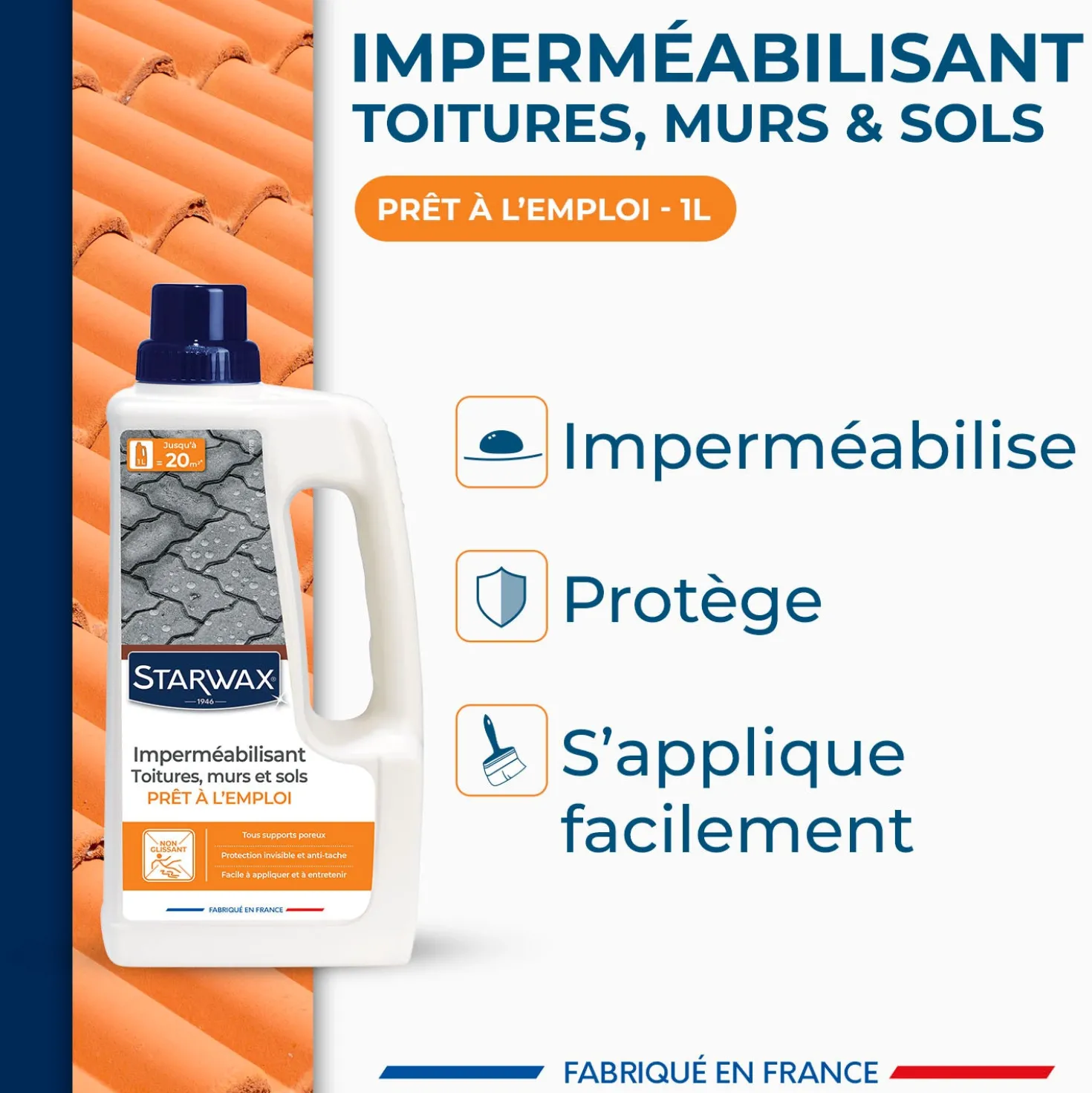 Imperméabilisant eau et graisses pour toitures, murs et sols extérieurs