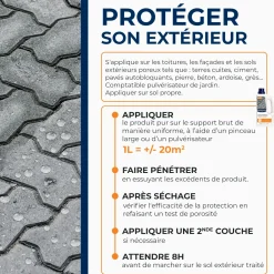 Imperméabilisant eau et graisses pour toitures, murs et sols extérieurs
