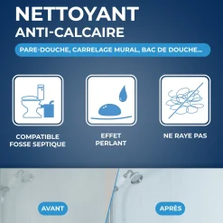 Lot de 3 Nettoyant anti-calcaire pour cabine de douche
