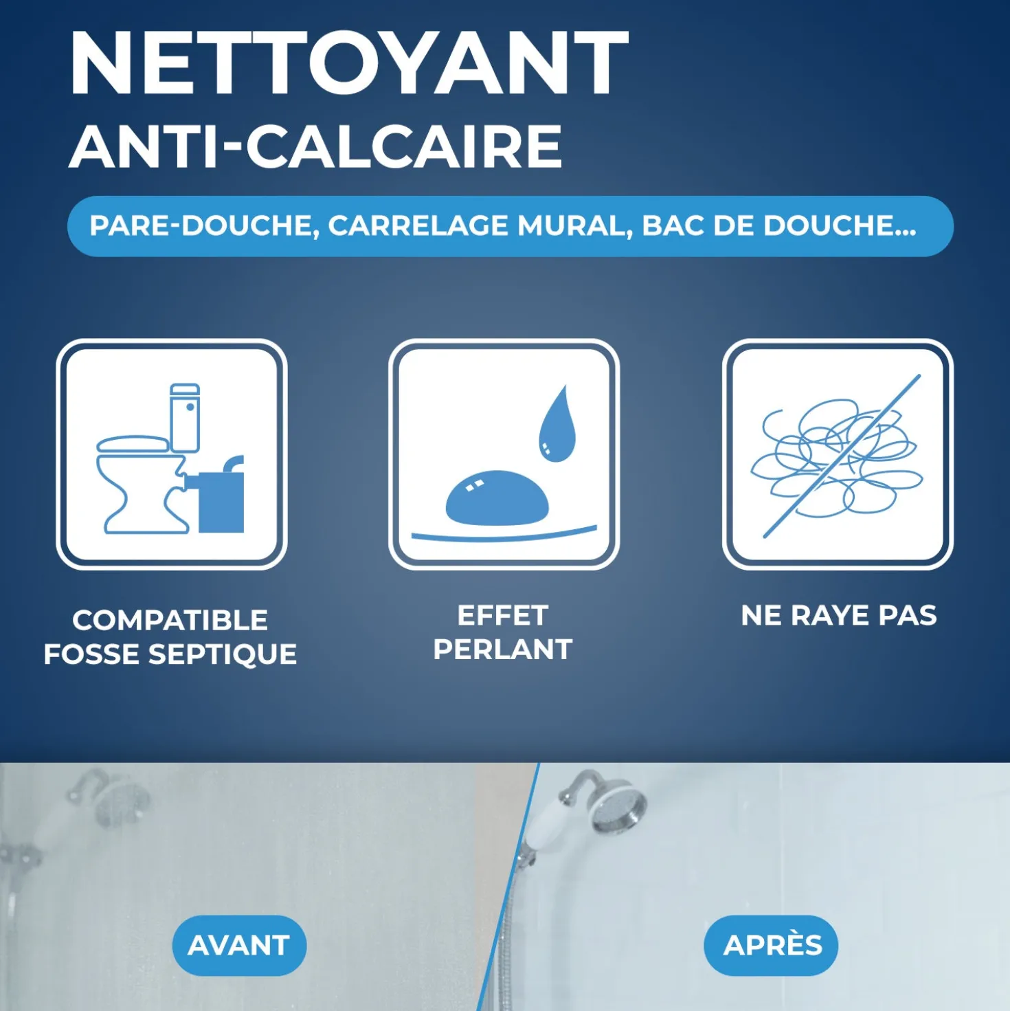 Lot de 3 Nettoyant anti-calcaire pour cabine de douche