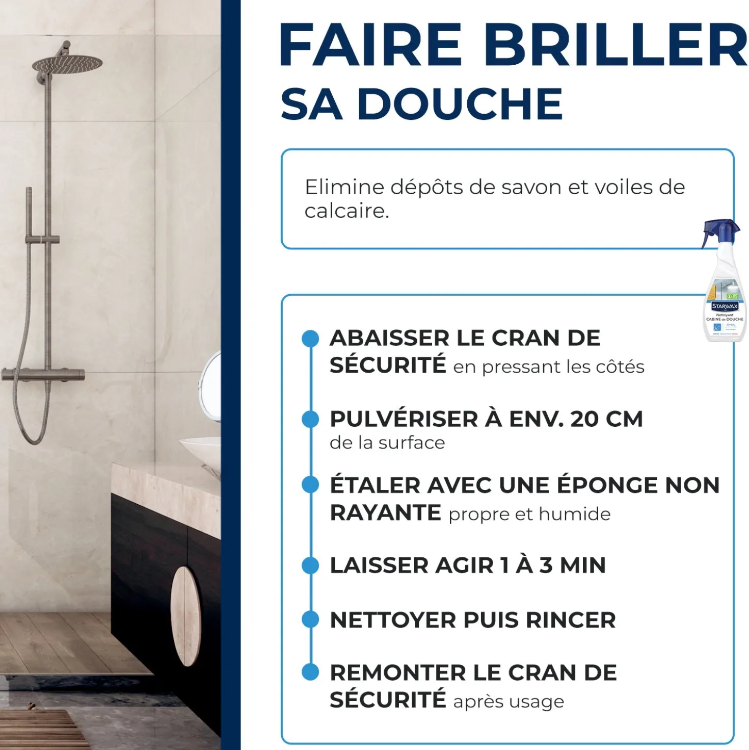 Lot de 3 Nettoyant anti-calcaire pour cabine de douche