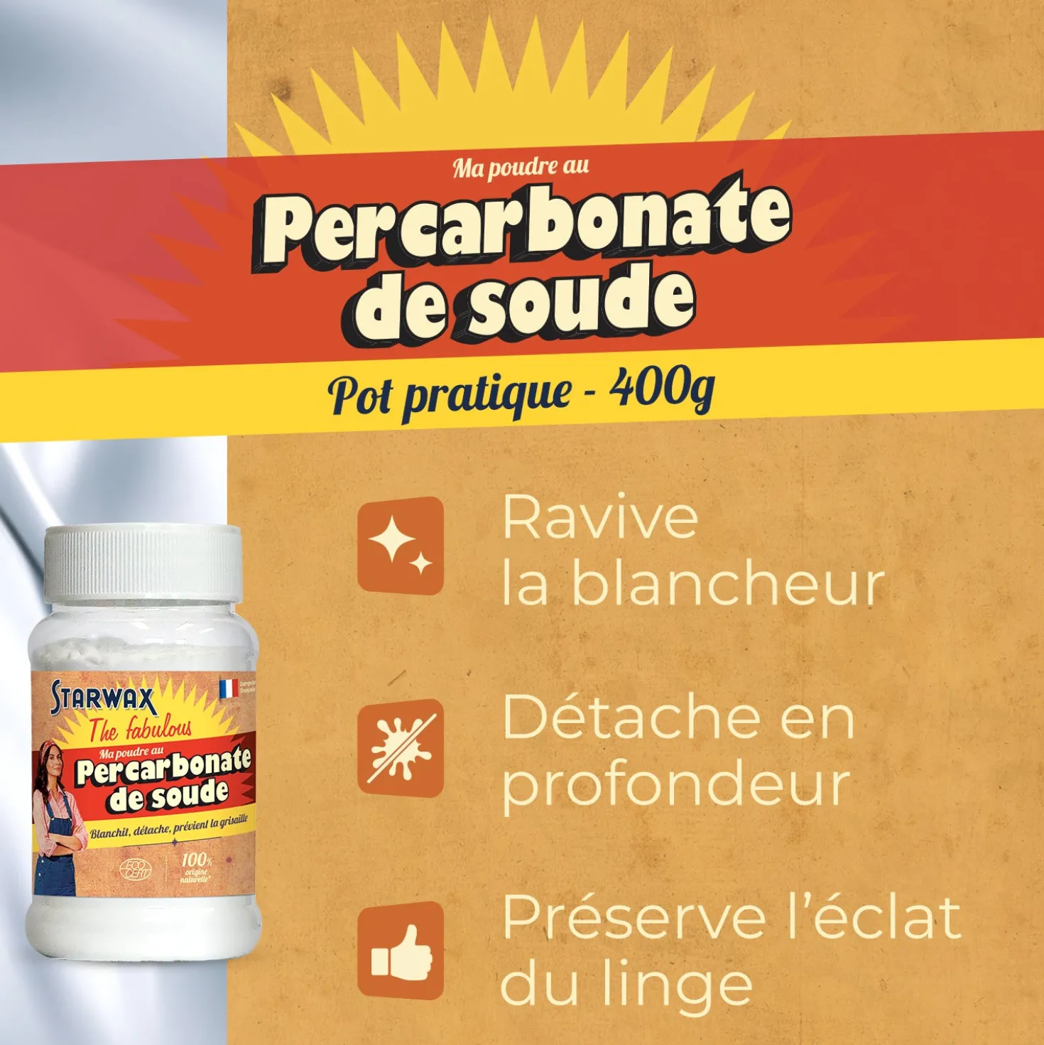 Ma poudre détachante & raviveur de blancheur au percarbonate de soude – Pot pratique