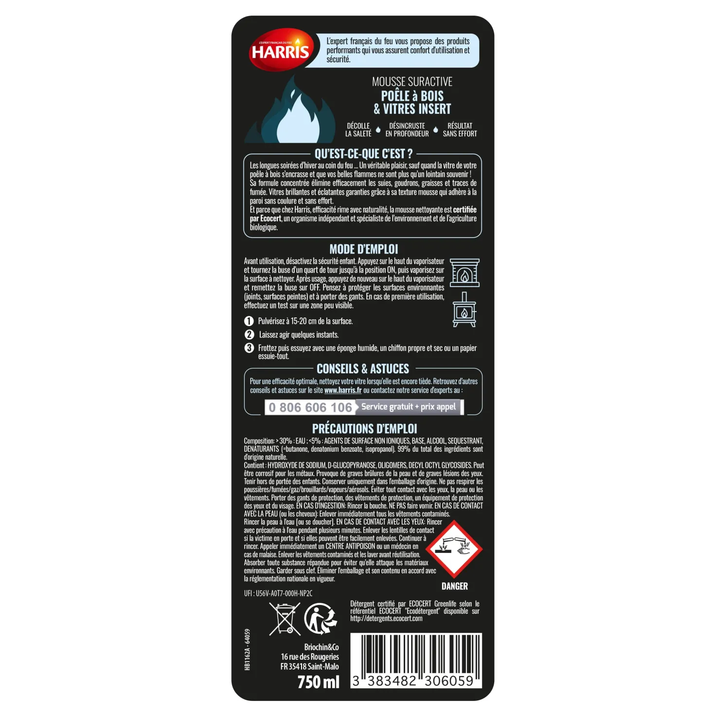 Mousse nettoyante vitre et insert