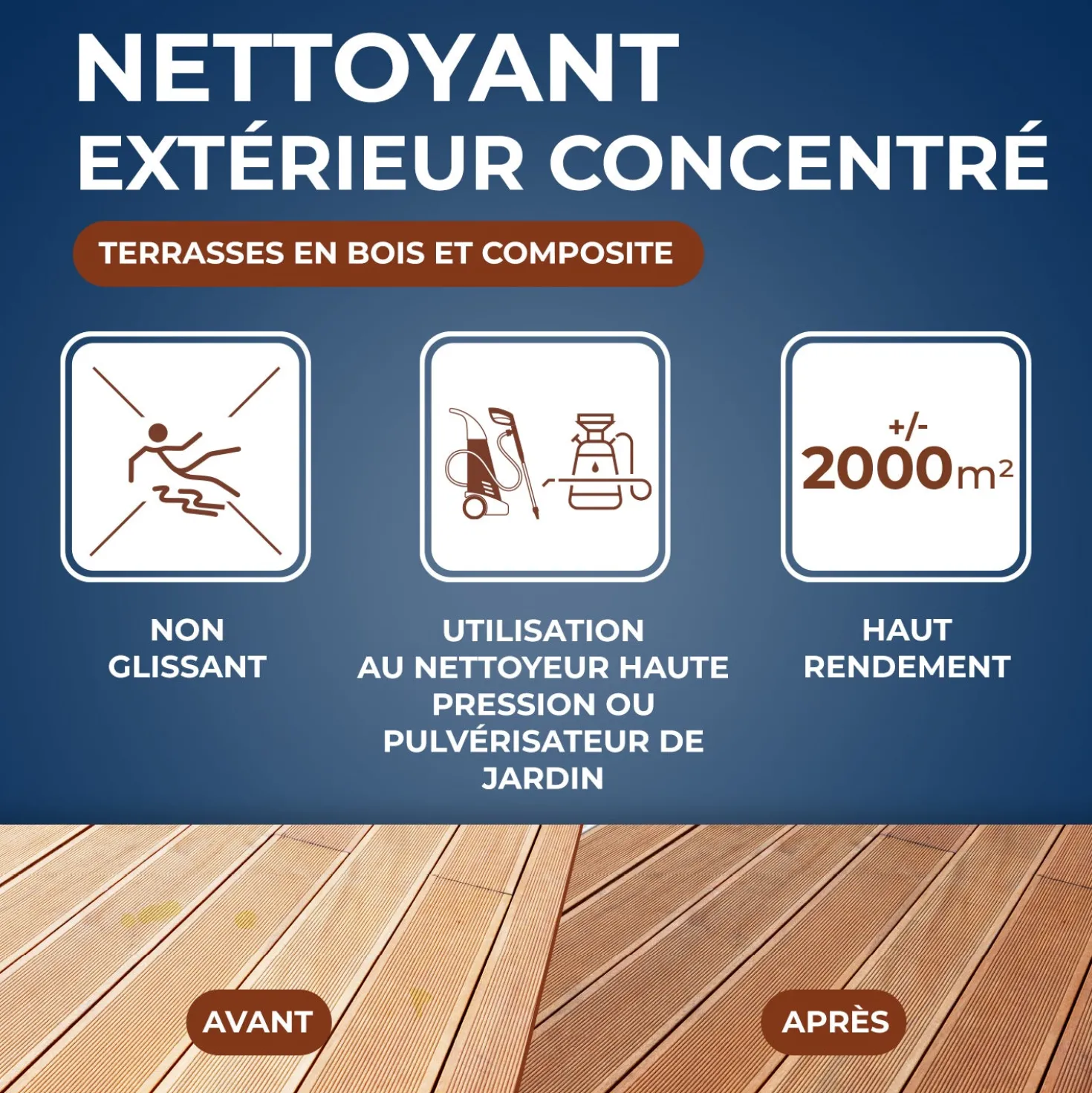 Nettoyant concentré pour terrasses en bois et composite