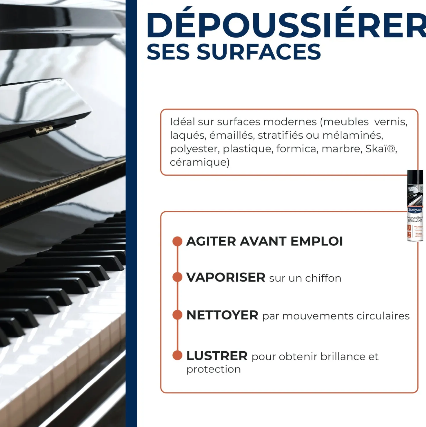 Nettoyant dépoussiérant brillant pour mobilier intérieur
