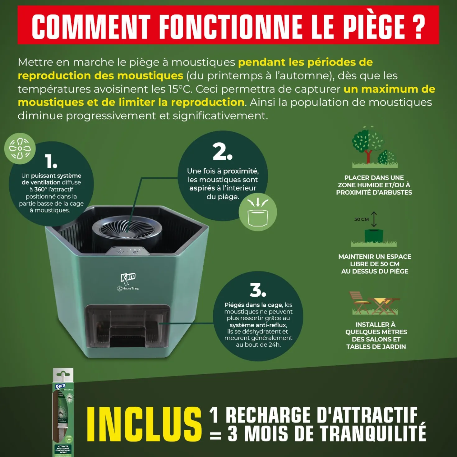 Piège électrique à moustiques et moustiques tigres+ 1 seringue d'attractif