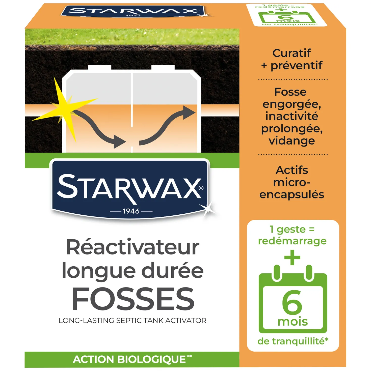 Ré-activateur longue durée pour fosses septiques
