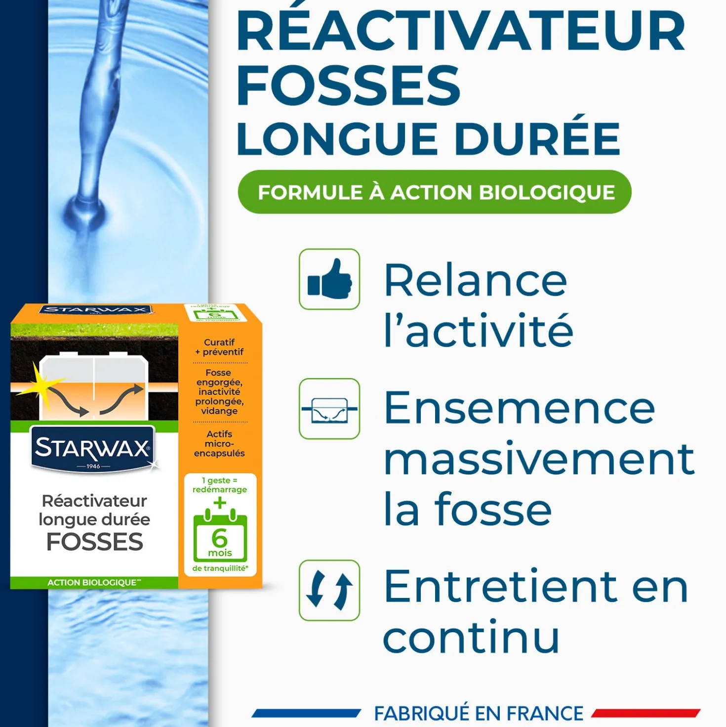 Ré-activateur longue durée pour fosses septiques