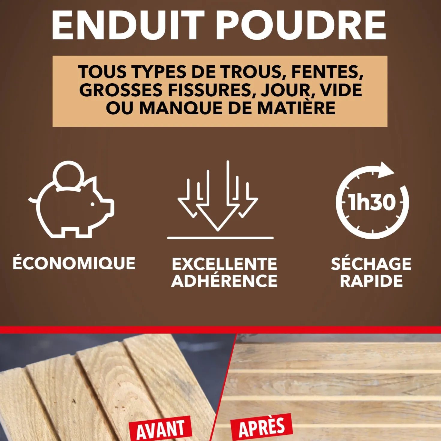 Rebouche bois enduit poudre