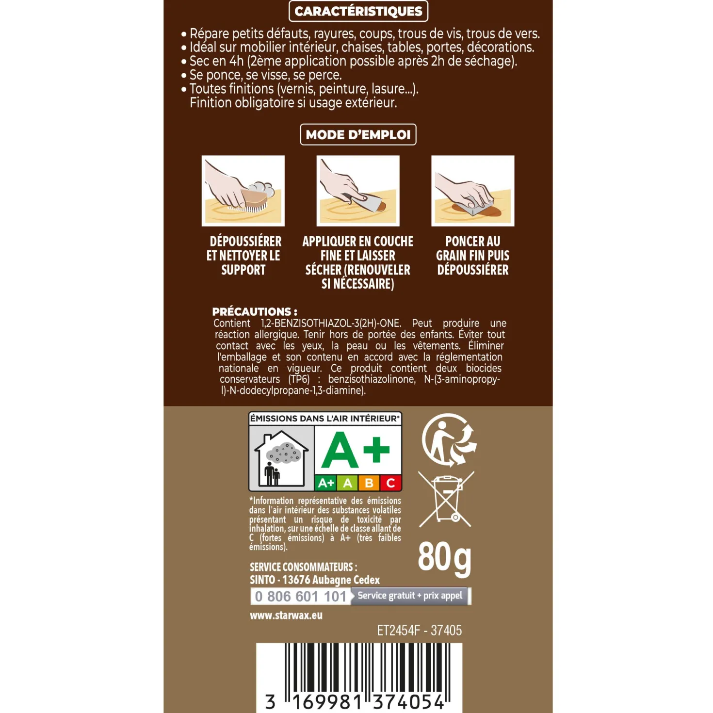 Rebouche imperfections -Pâte à bois naturel