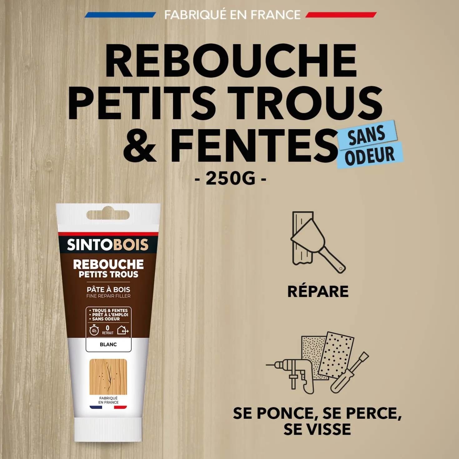 Rebouche imperfections -Pâte à bois naturel