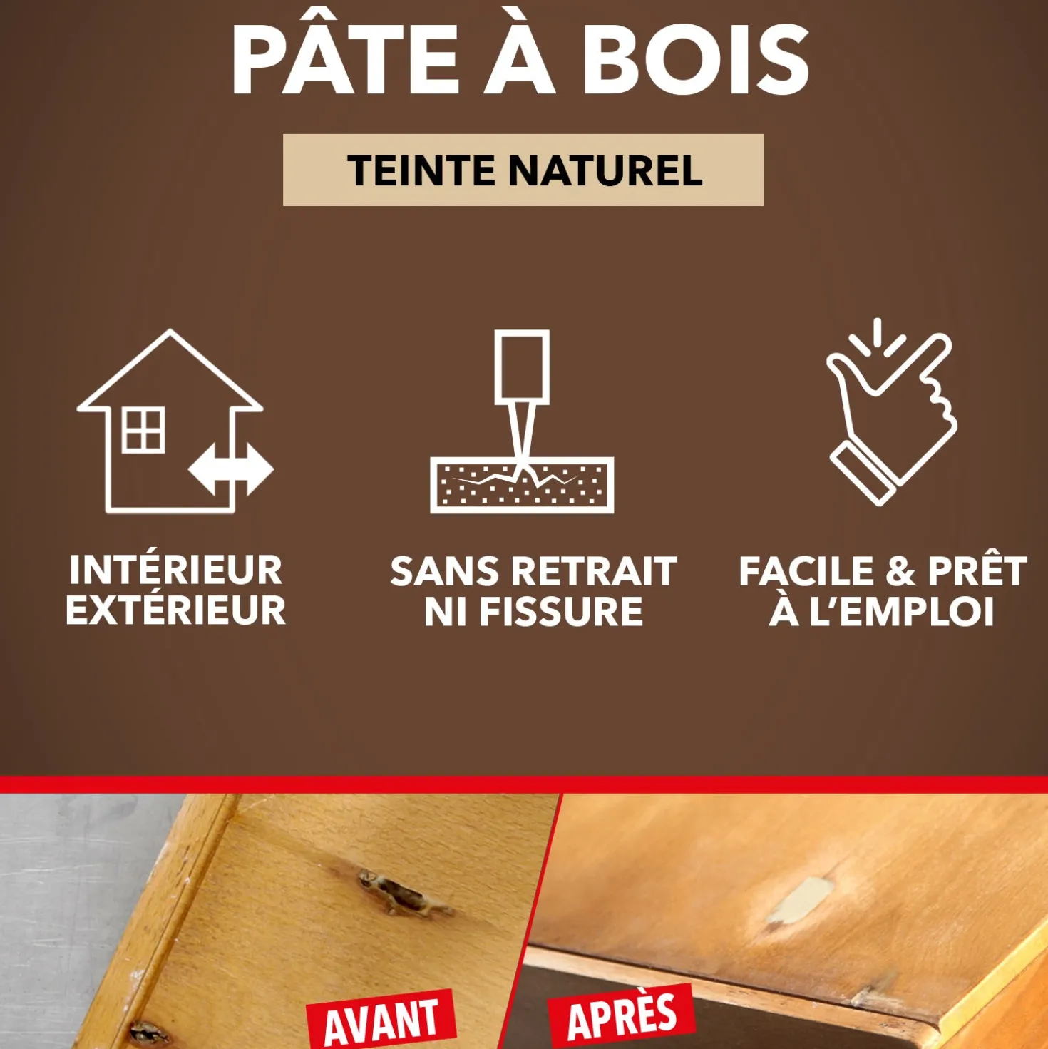 Rebouche imperfections -Pâte à bois naturel