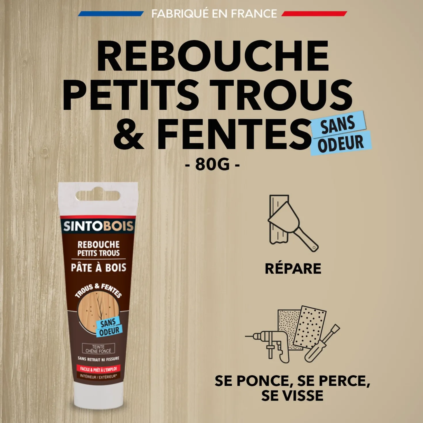 Rebouche imperfections -Pâte à bois naturel