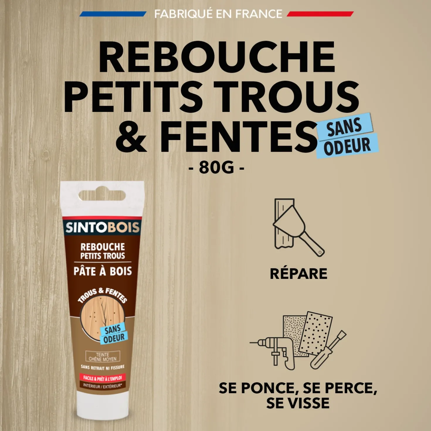 Rebouche imperfections -Pâte à bois naturel