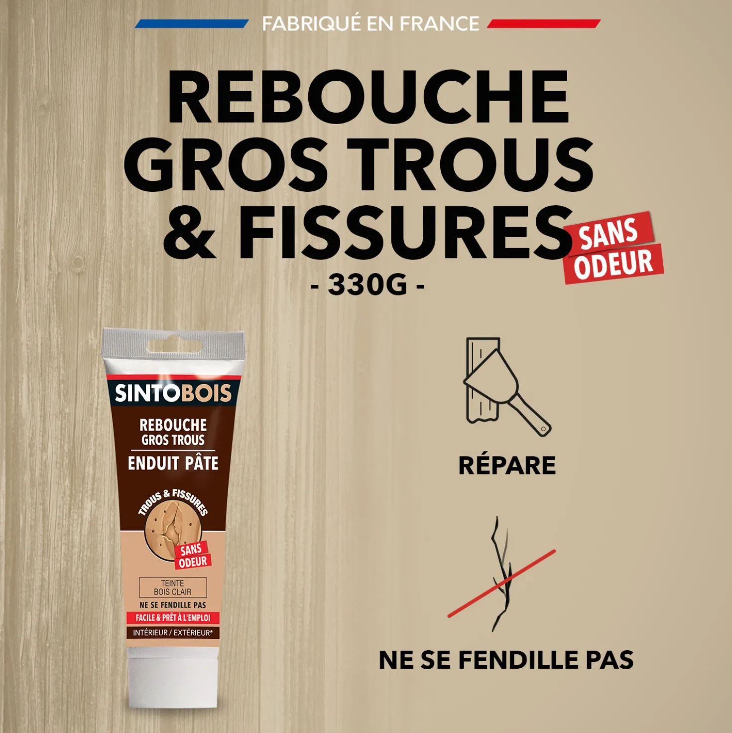 Reboucher gros trous et fissures dans le bois clair