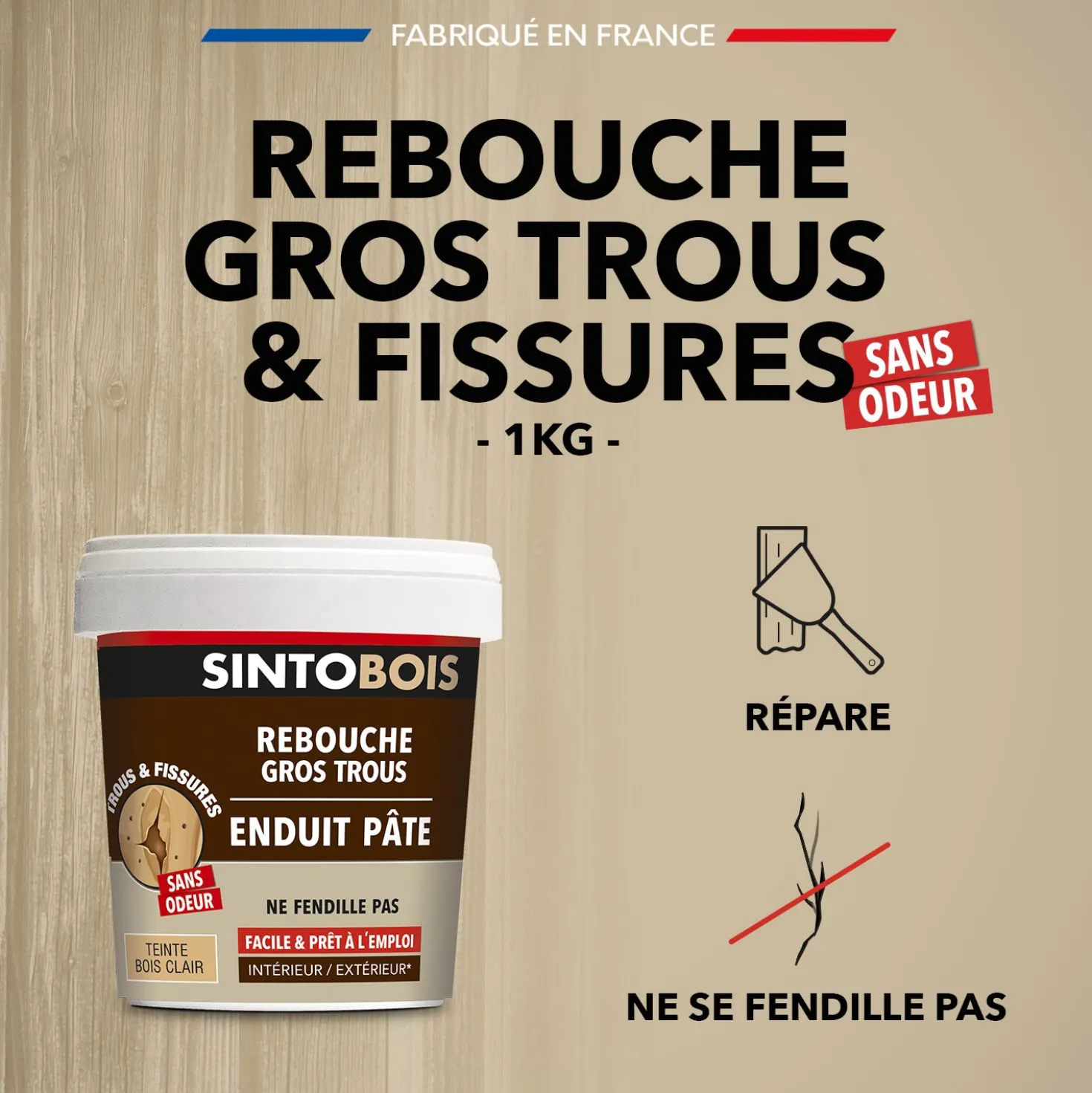 Reboucher gros trous et fissures dans le bois clair