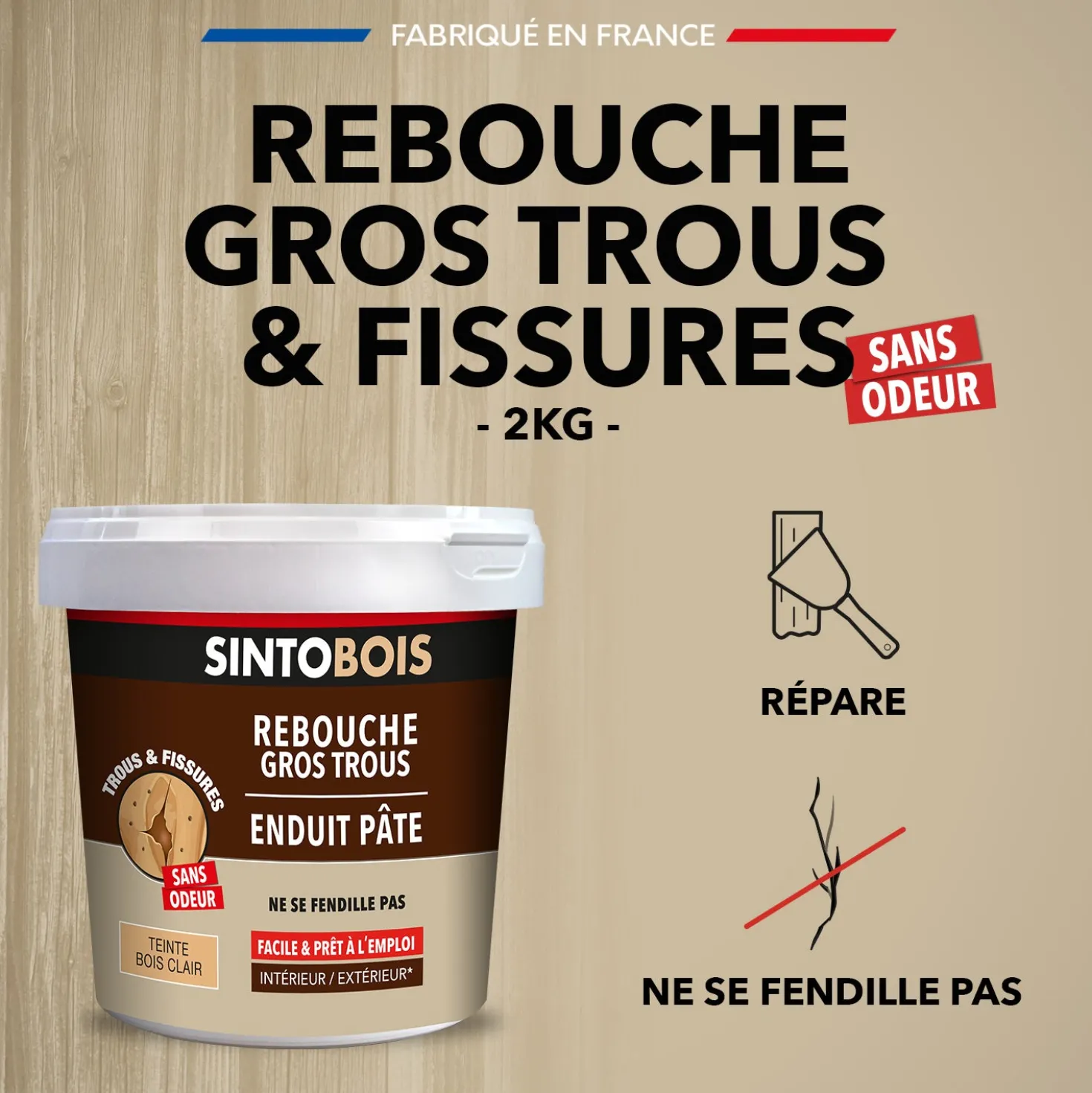 Reboucher gros trous et fissures dans le bois clair