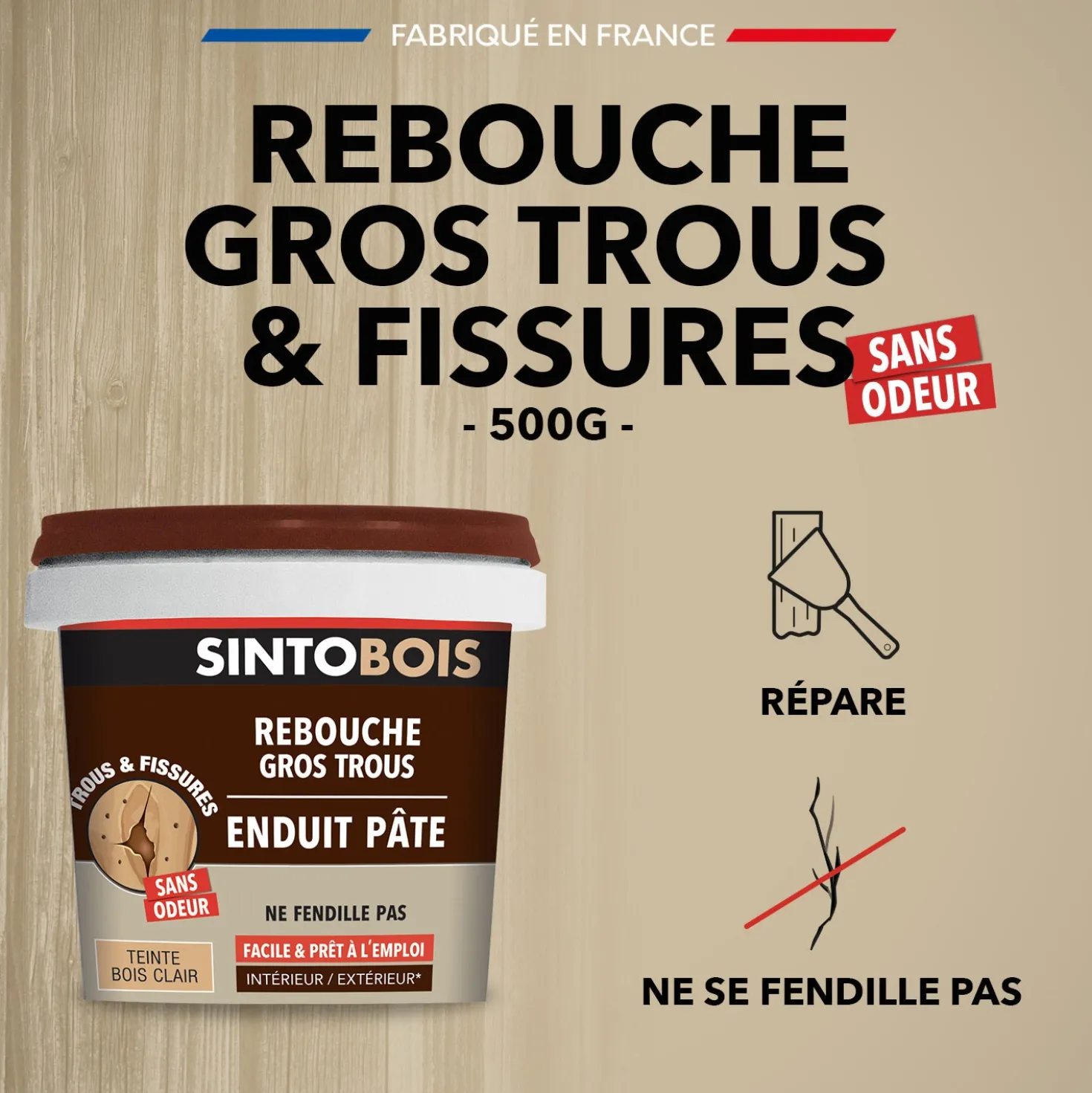 Reboucher gros trous et fissures dans le bois clair