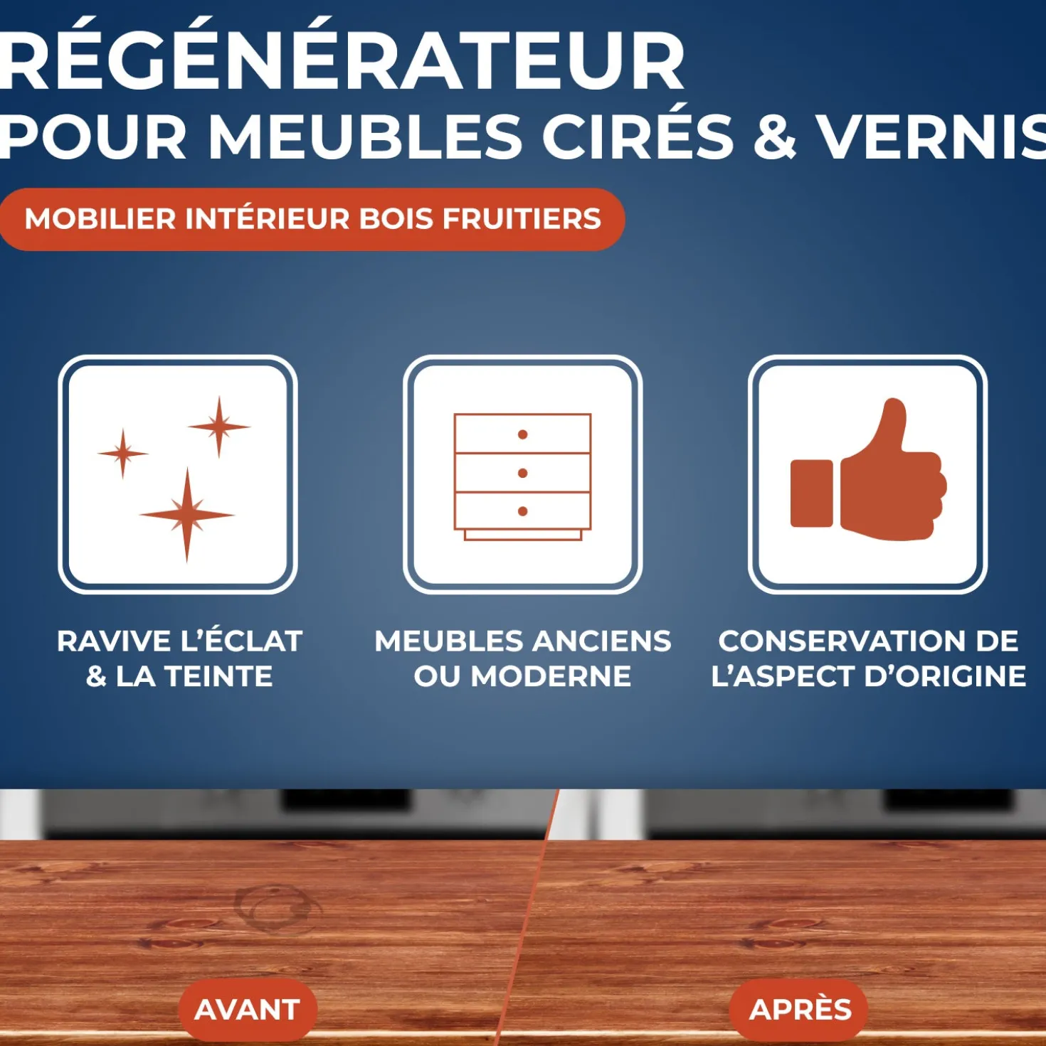 Régénérateur pour meubles cirés et vernis