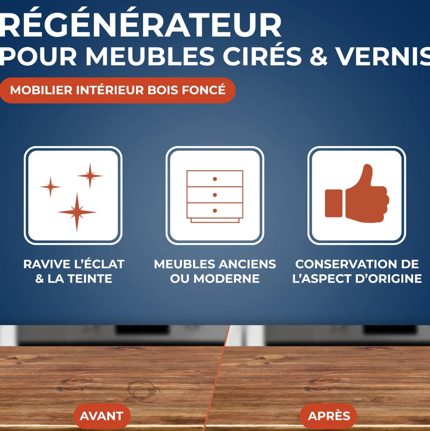 Régénérateur pour meubles cirés et vernis
