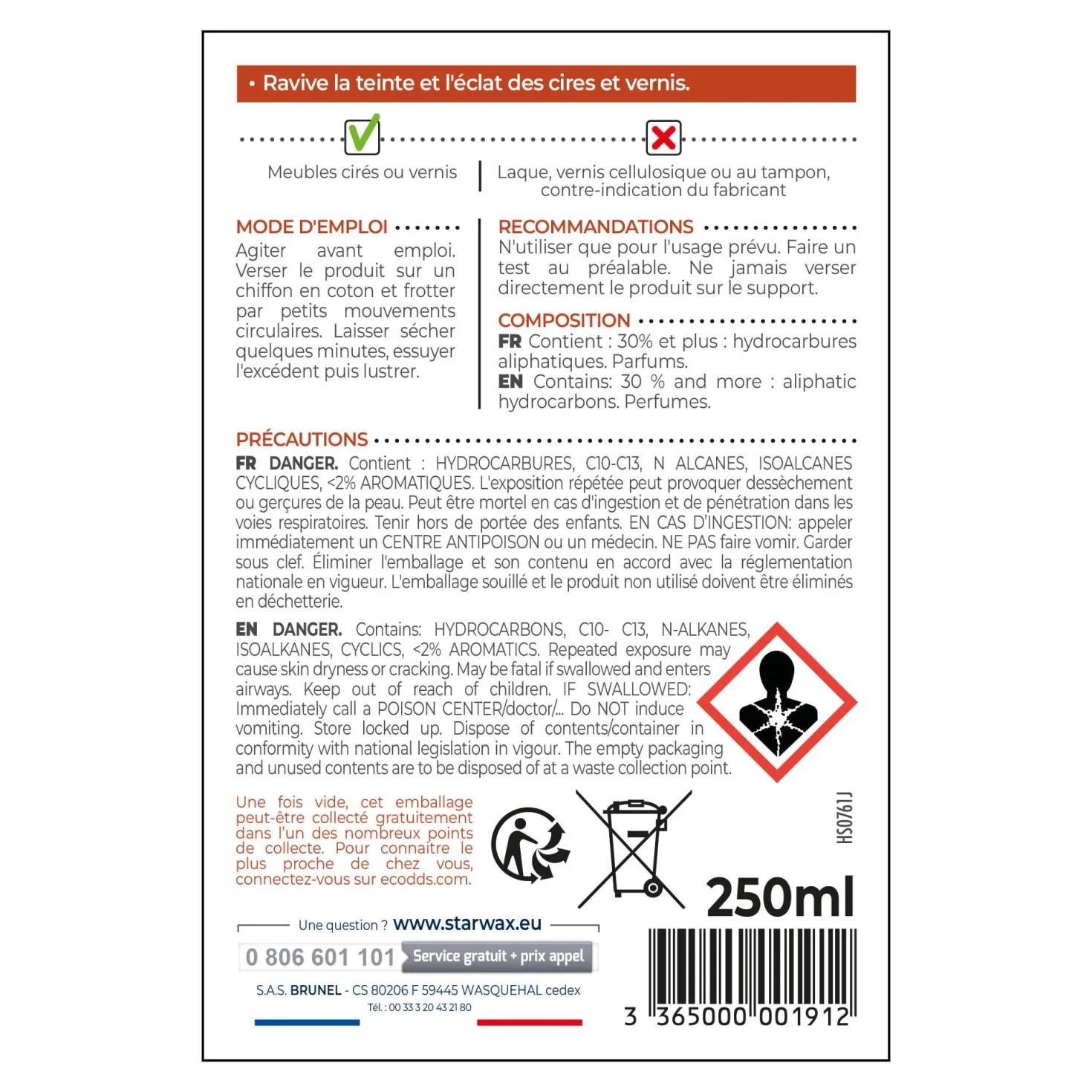Régénérateur pour meubles cirés et vernis