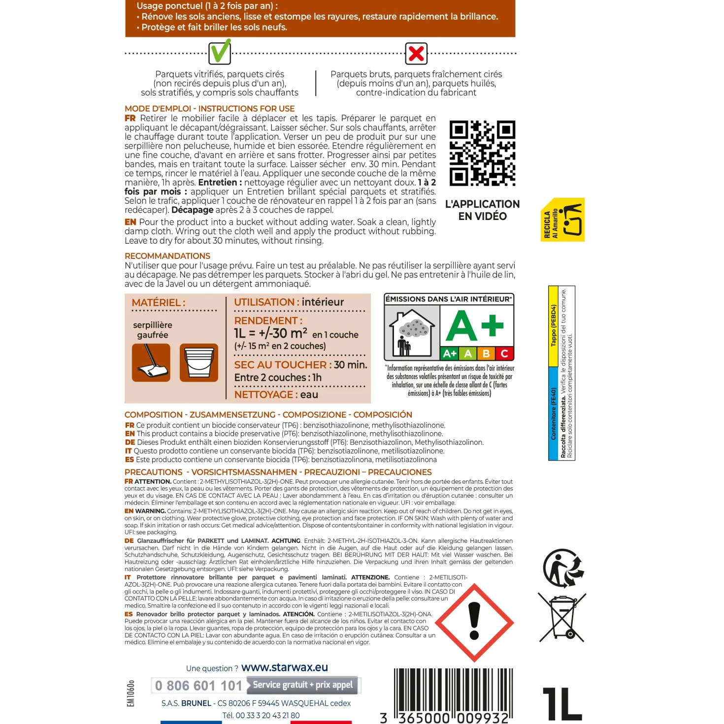 Rénovateur brillant protecteur pour parquets et sols stratifiés