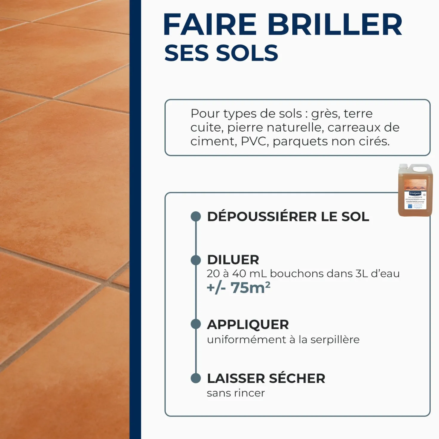 Savon noir à l'huile de lin pour les sols intérieurs