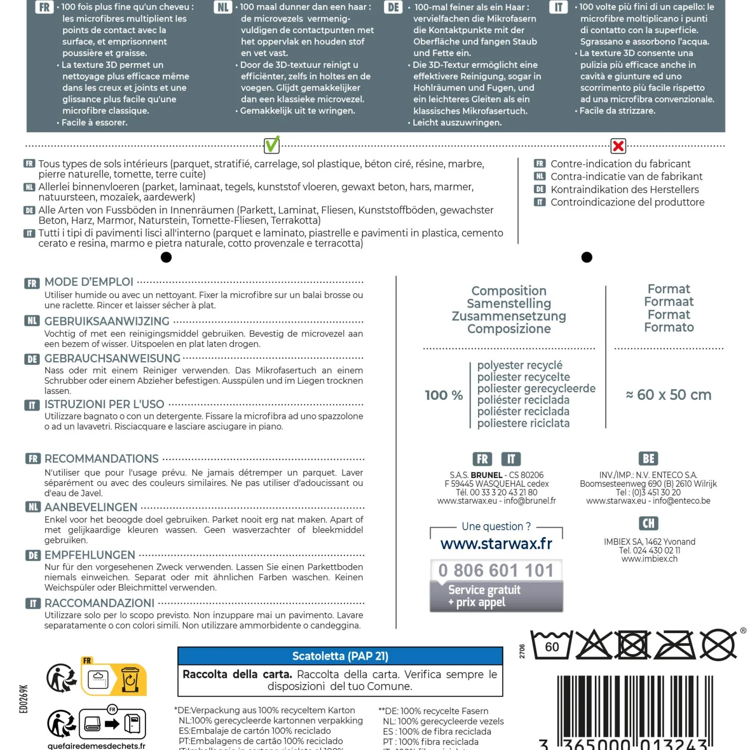 Serpillière microfibre désincrustante pour sols intérieurs