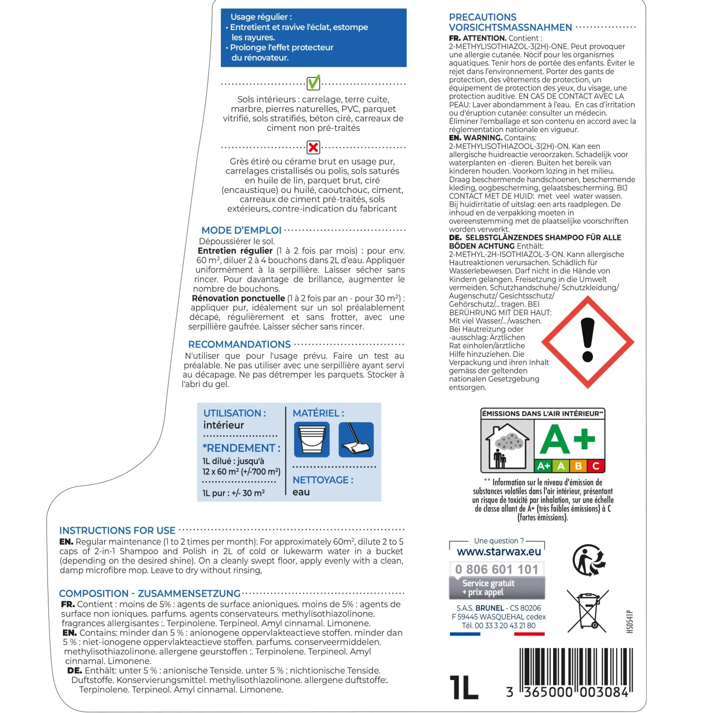Shampooing autolustrant pour sols intérieurs