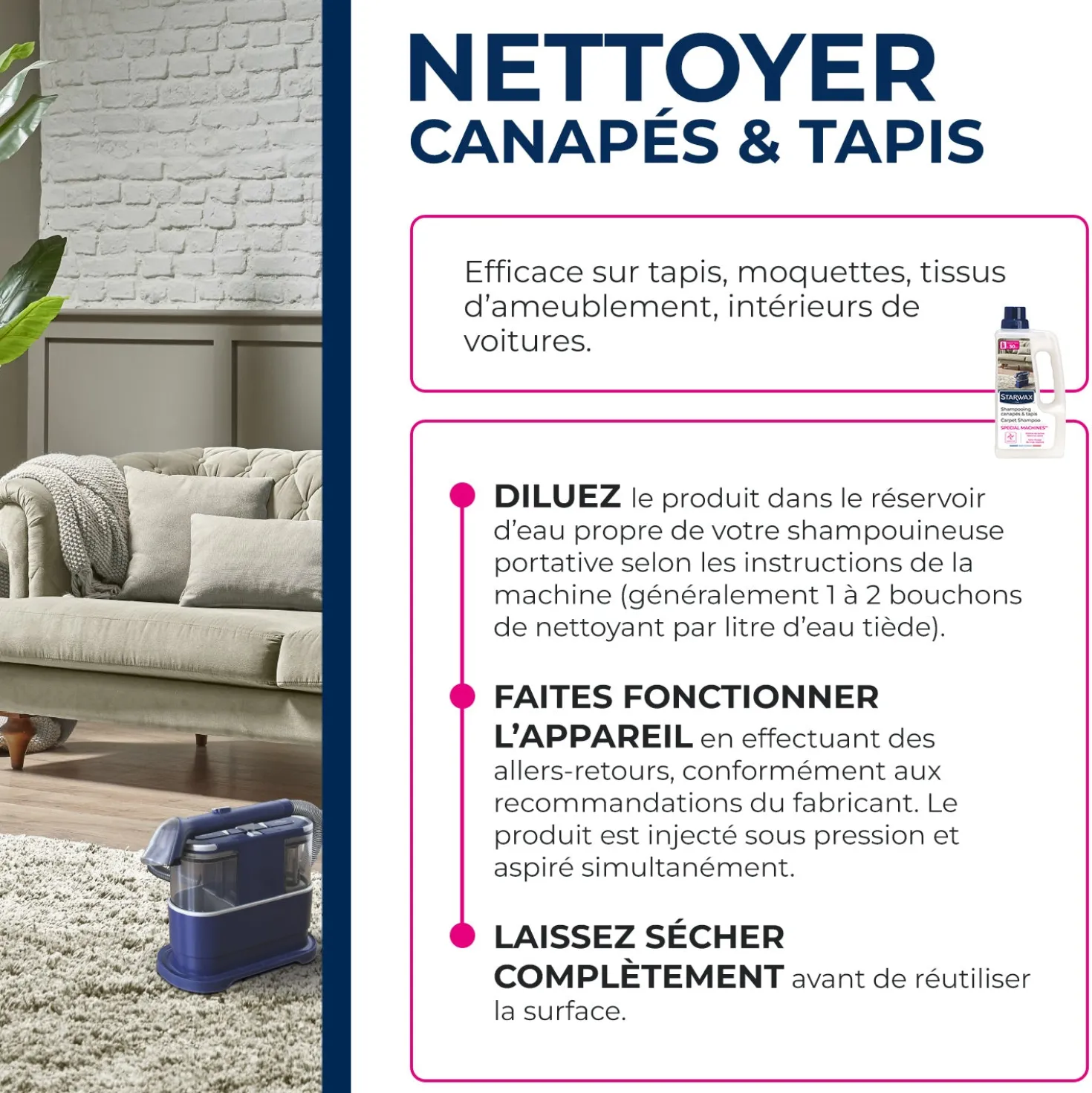 Shampooing canapés & tapis - Spécial machines