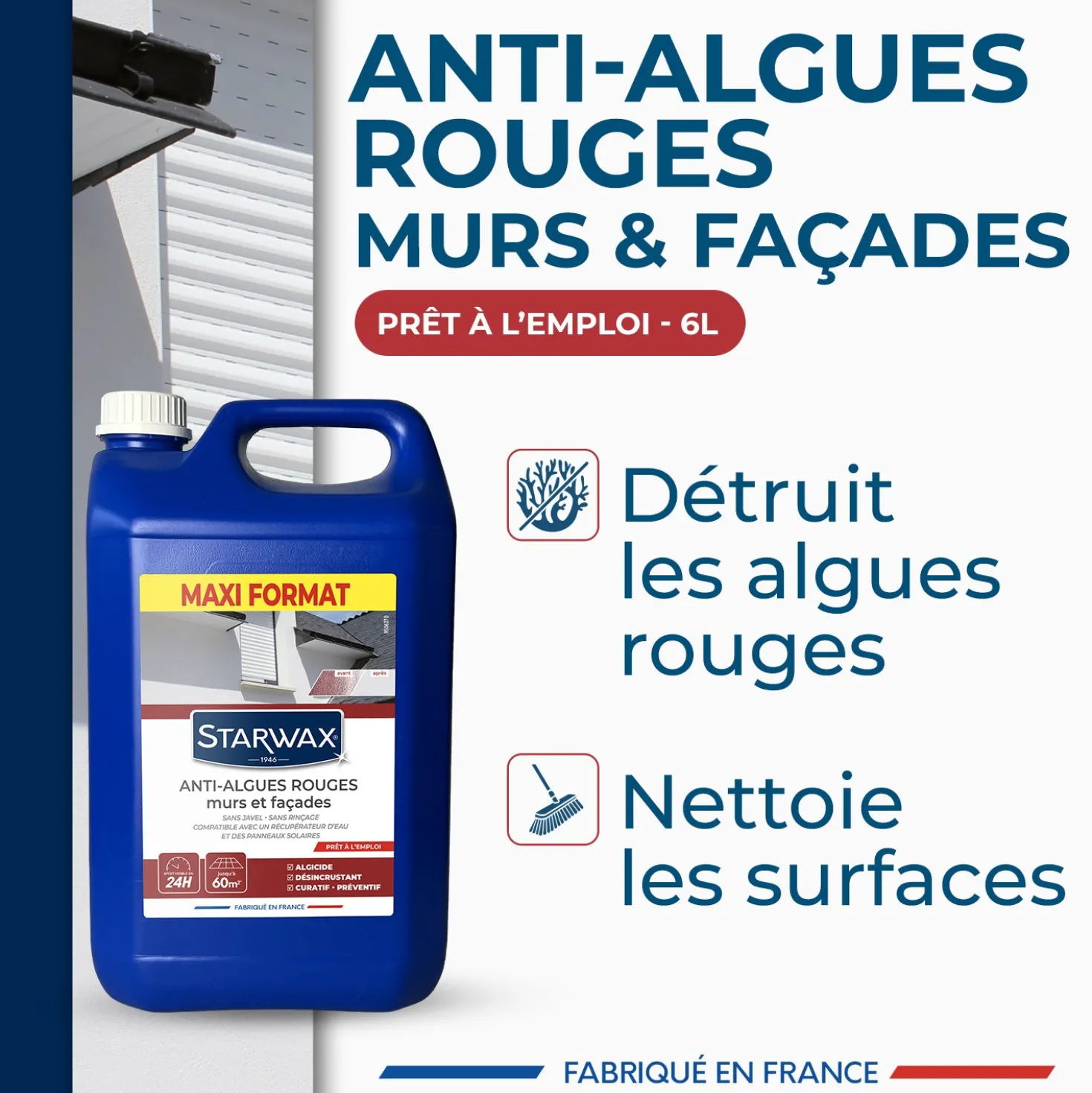 Traitement anti-algues rouges prêt à l'emploi pour murs et façades